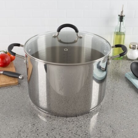 Hastings Home Large Stainless Steel Stock Pot with Lid, Compatible with Electric, Gas Cooktops, 12-Quart Capacity 468453KTD